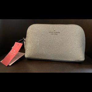 BRAND NEW Kate Spade Shimmy Silver Glitter Small Cosmetic Case